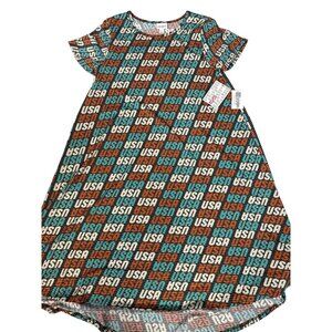 LuLaRoe Carly Dress Small Patriotic USA Stripes Americana Holiday New